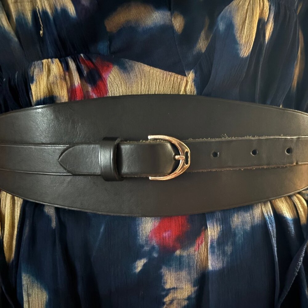 New Ralph Lauren Collection Black Leather Wide Art Deco Corset Belt SS Buckles S